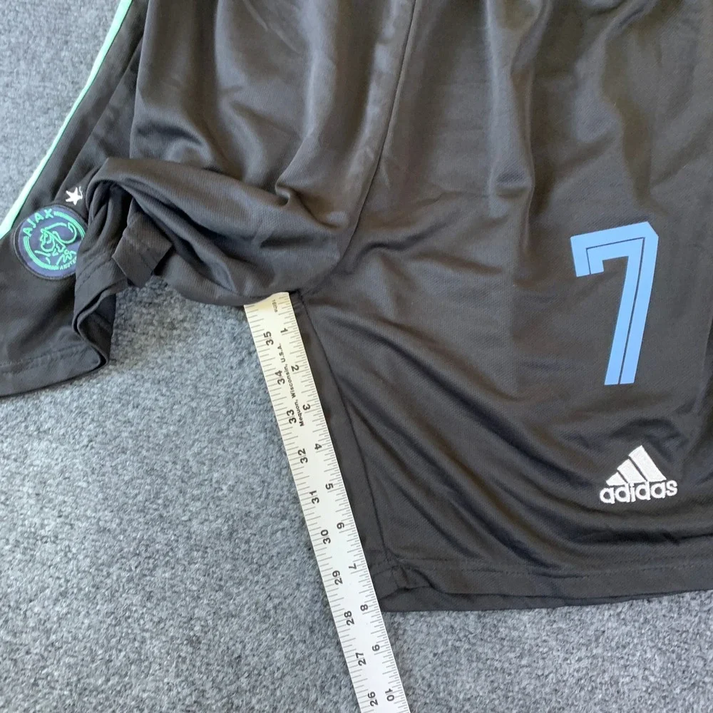 Adidas Ajax Amsterdam Soccer Shorts Mens M Black Good Mint Stripe Number 7 5252